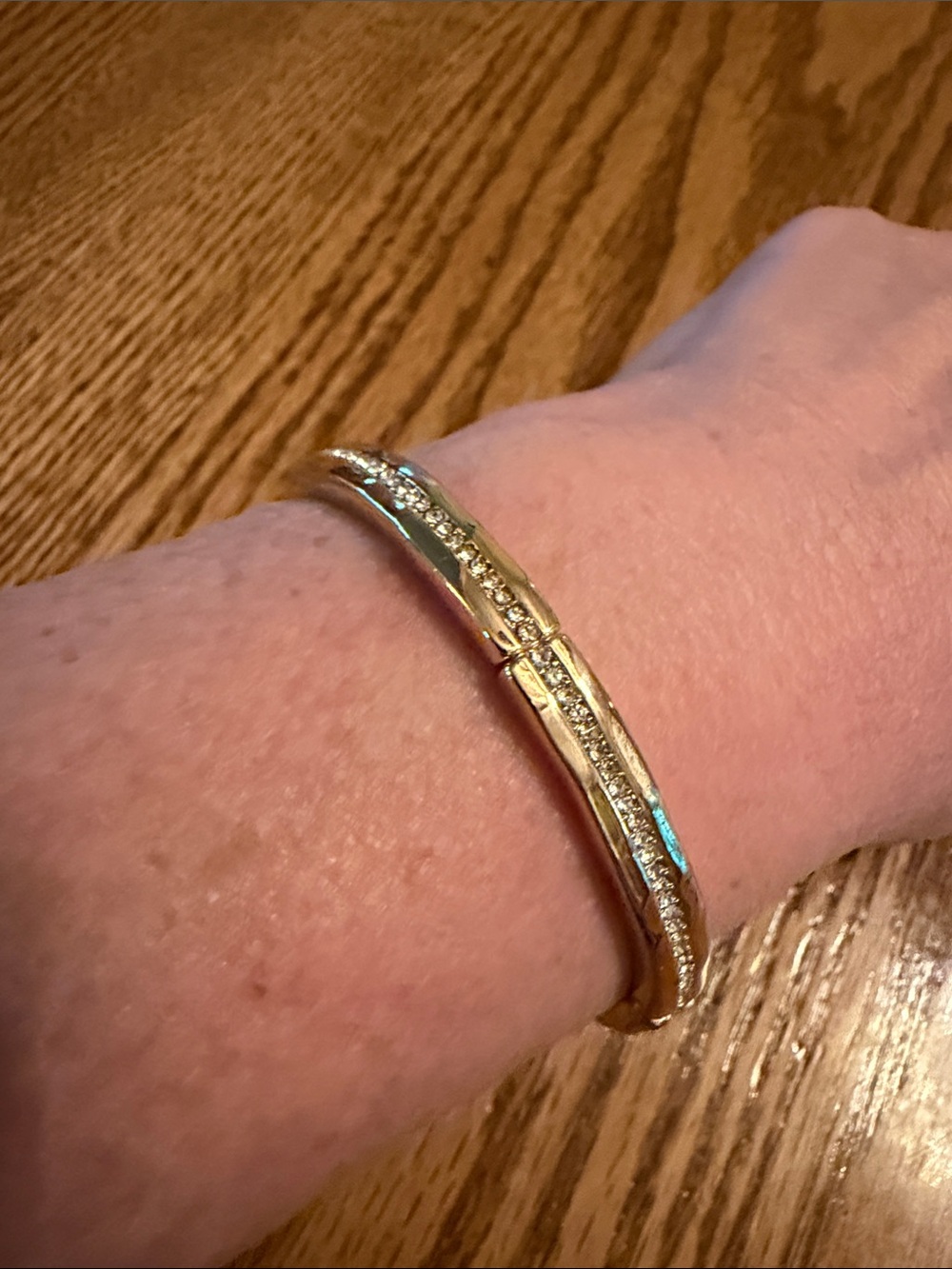 Gold Tone Crystal Hinged Bangle Bracelet - Women's Jewelry
